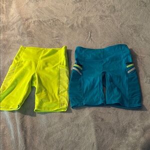 Fabletics Neon Yellow and Teal Athletic Shorts